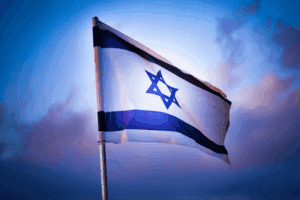 Israel flag in a purple sky for Yom Ha'Aliyah 2026 blog